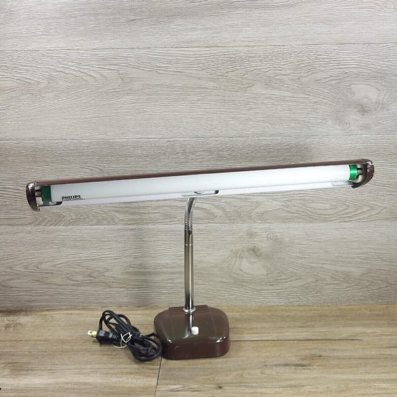 Vintage Fluorescent Desk Lamp Goose Neck Adjustable Brown Lamp Home Décor Art - Picture 5 of 12